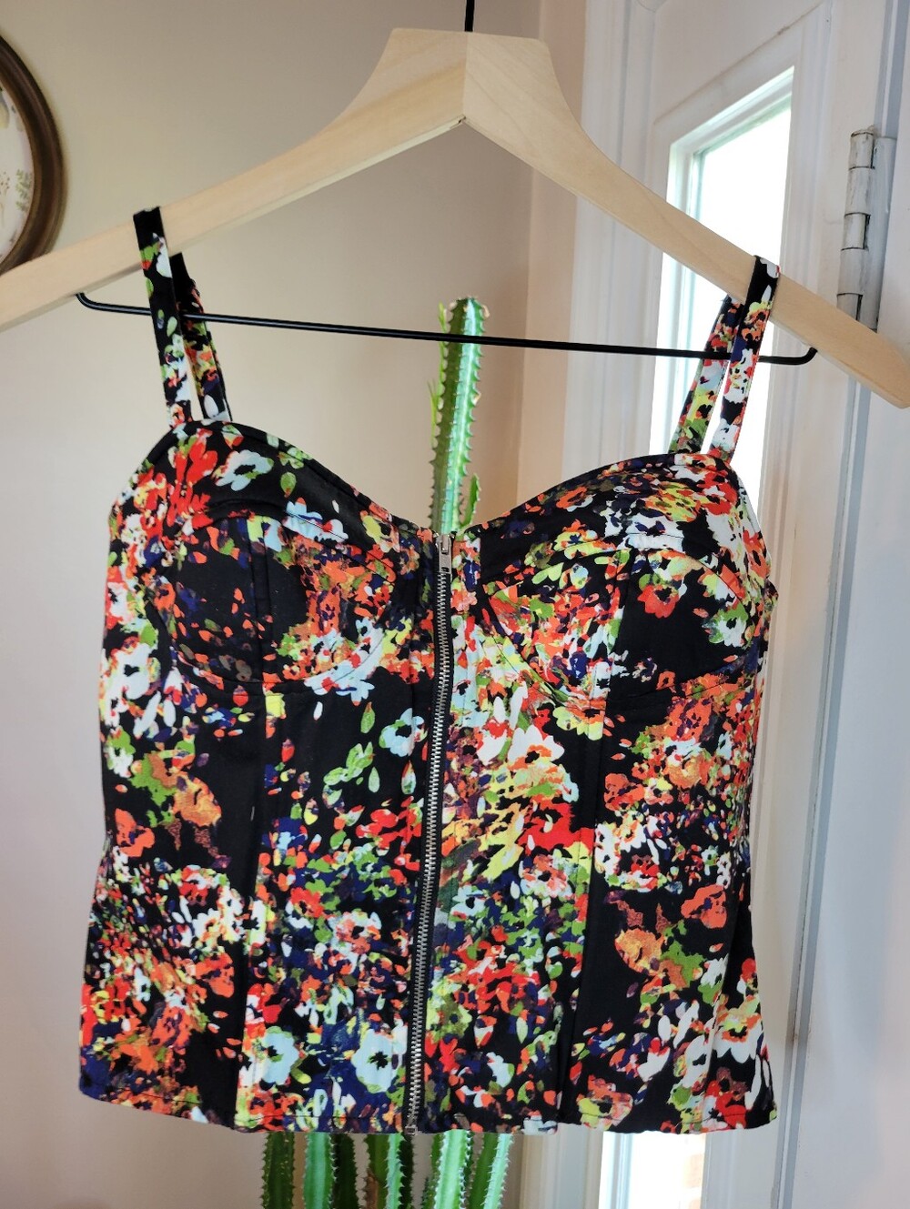 Allen B. by Allen Schwartz Sleeveless Floral Boned Zip-Front Corset Top, Size 6